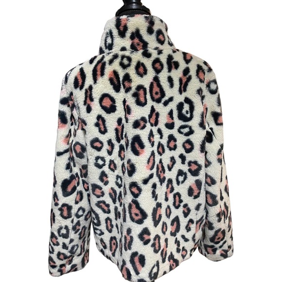 ABOUND Women's Cream Black Leopard Print Soft Faux Fur Coat Jacket Comfy Size L - Picture 4 of 7